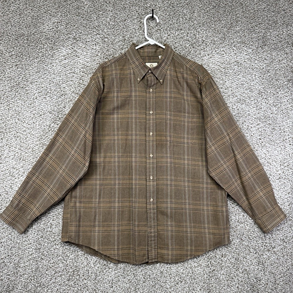 Vintage Viyella Shirt Men's XL Brown Windowpane Check Cotton Wool Made In USA